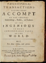 Frontispiece of the first volume of the Philosophical Transactions, Copyright The Royal Society